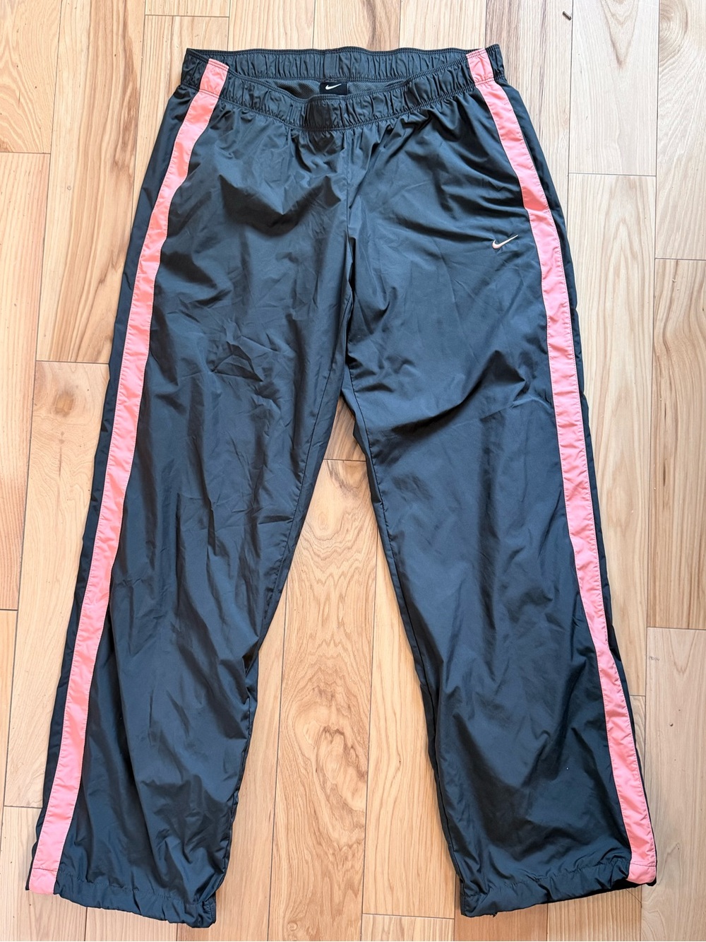 Nike Charcoal Gray Track Vintage Y2K  Coral Pink Side Stripe Track Pants Sz M